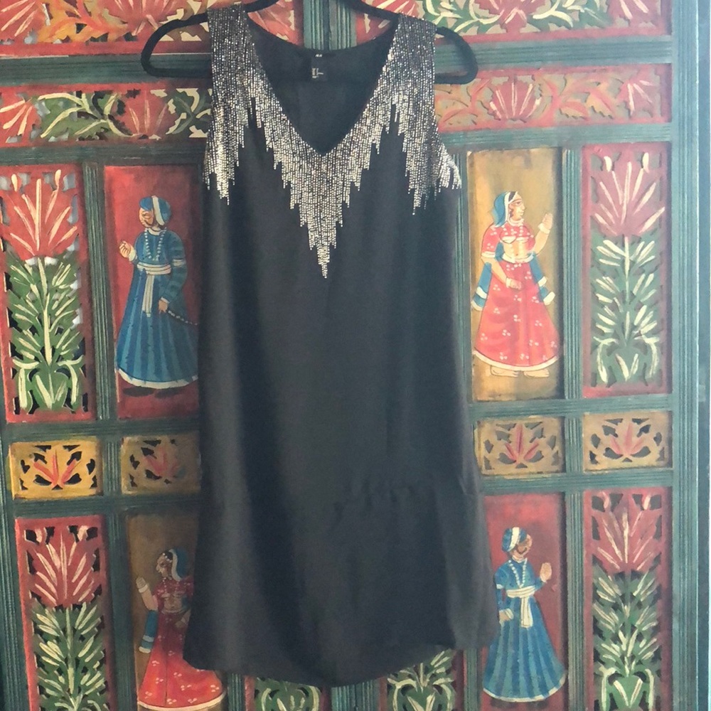 H&M Black Shift Dres with Beaded Detail